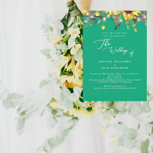 Elegante Sonnenblumen Grüne Hochzeit Einladung