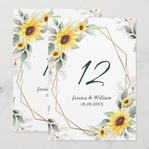 Elegante Sonnenblumen Grüne Hochzeit Tischnummer