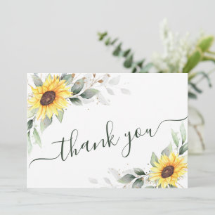 Elegante Sonnenblumen Grünpflanzen Floral Dankeskarte