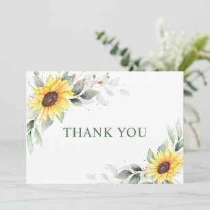 Elegante Sonnenblumen Grünpflanzen Floral Dankeskarte