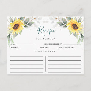 Elegante Sonnenblumen Grünpflanzen Floral Rezeptka Postkarte