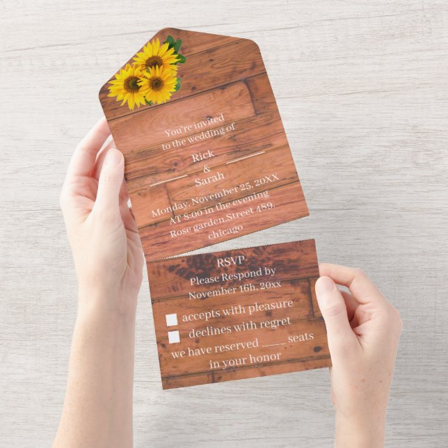 Elegante Sonnenblumen-Hochzeit All In One Einladung (Abreißen)