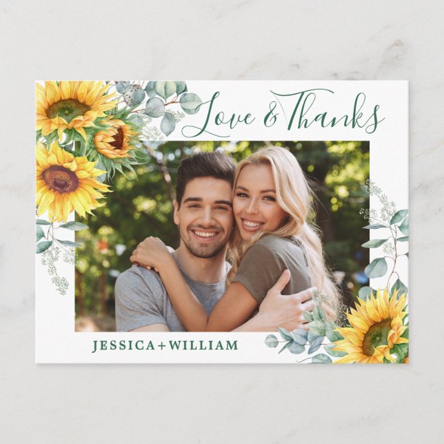 Elegante Sonnenblumen Hochzeit Blumenflora Danke F Postkarte (Vorderseite)