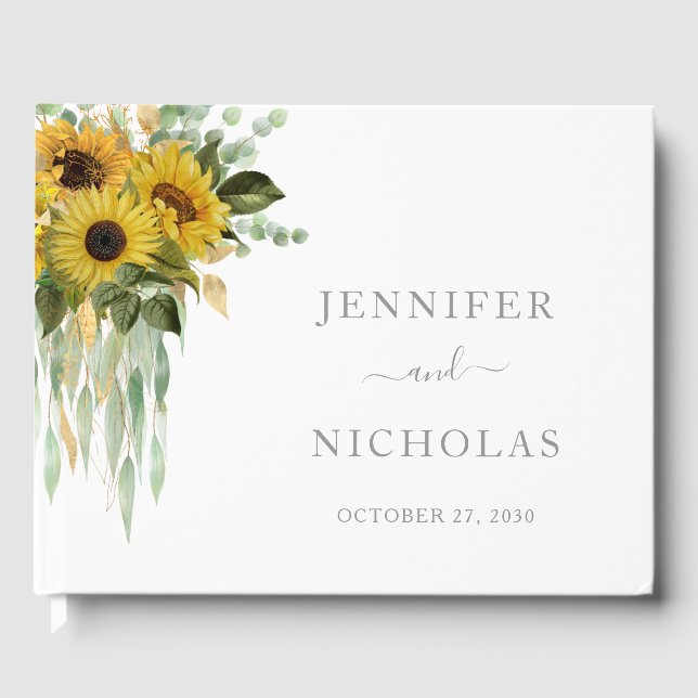 Elegante Sonnenblumen Hochzeit Gästebuch (Vorderseite)