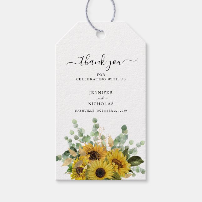 Elegante Sonnenblumen Hochzeit Geschenkanhänger (Vorderseite)