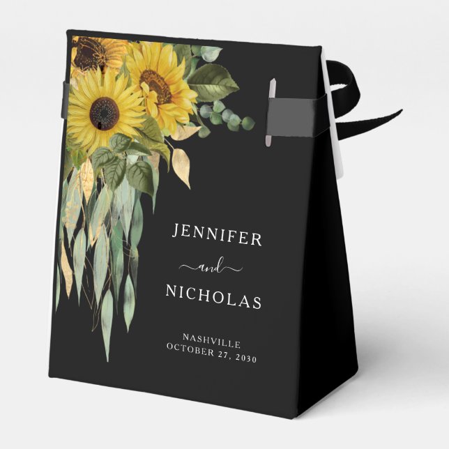 Elegante Sonnenblumen Hochzeit Geschenkschachtel (Rückseite)