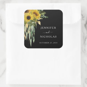 Elegante Sonnenblumen Hochzeit Quadratischer Aufkleber