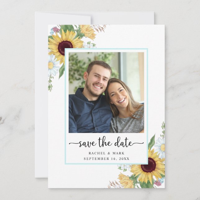 Elegante Sonnenblumen-Hochzeit Save The Date (Vorderseite)