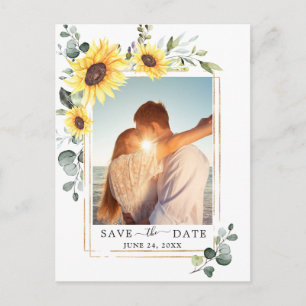 Elegante Sonnenblumen-Hochzeit Save the Date Foto Postkarte