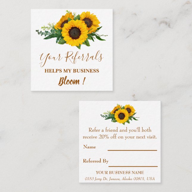 Elegante Sonnenblumen Kleines Unternehmen  Empfehlungskarte (Vorne/Hinten)