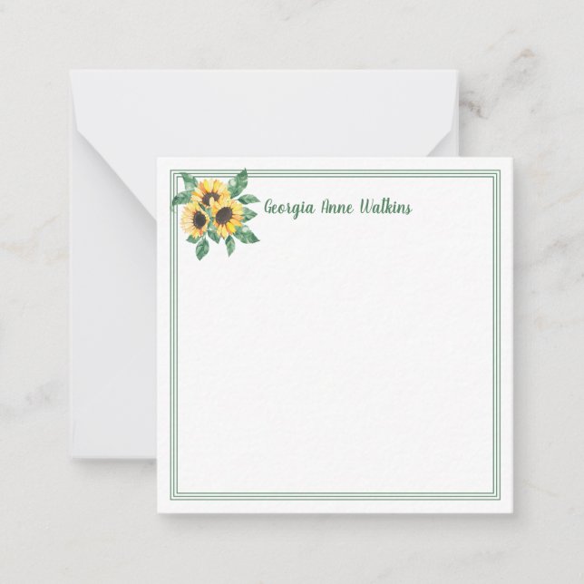 Elegante Sonnenblumen Mit Monogramm Mitteilungskarte (Vorderseite)