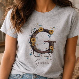 Elegante Sonnenblumen Monogramm G: Reben und Weich T-Shirt