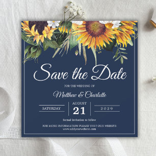 Elegante Sonnenblumen Navy Blue Floral Hochzeit Save The Date