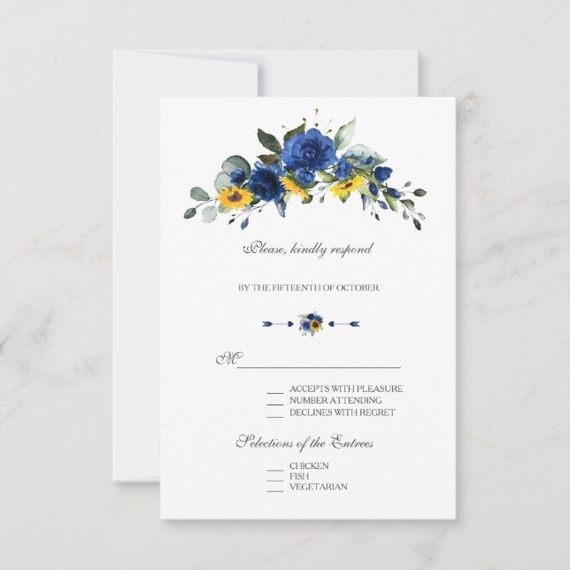 Elegante Sonnenblumen Navy Blumen Blütenblumen Hoc RSVP Karte (Vorderseite)