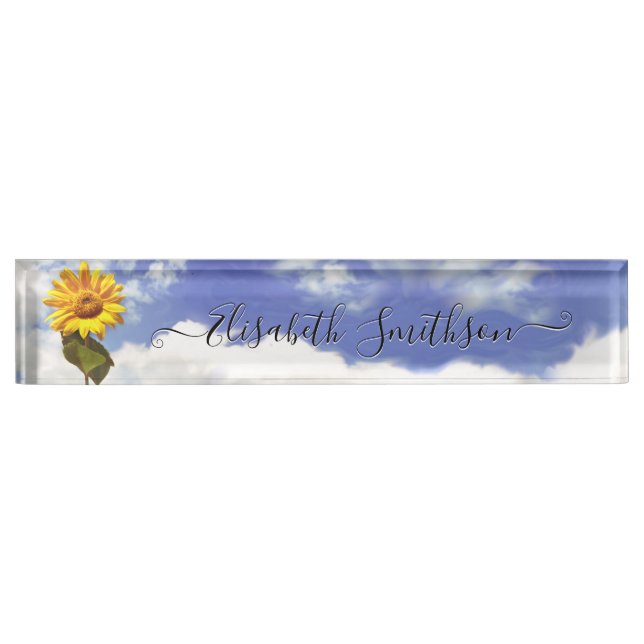 Elegante Sonnenblumen Personalisierte Berufliche B Namensplakette (Vorderseite)