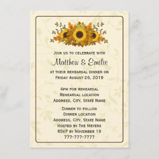 Elegante Sonnenblumen Probe Abendessen Einladung