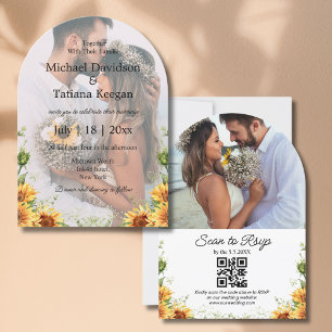 Elegante Sonnenblumen qr Code 2 Foto Boardhochzeit Einladung