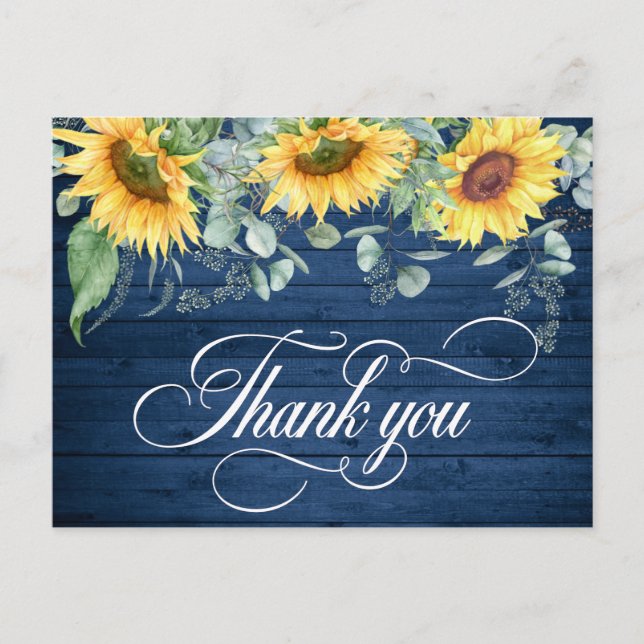 Elegante Sonnenblumen Rustic Wood Wedding Vielen D Postkarte (Vorderseite)
