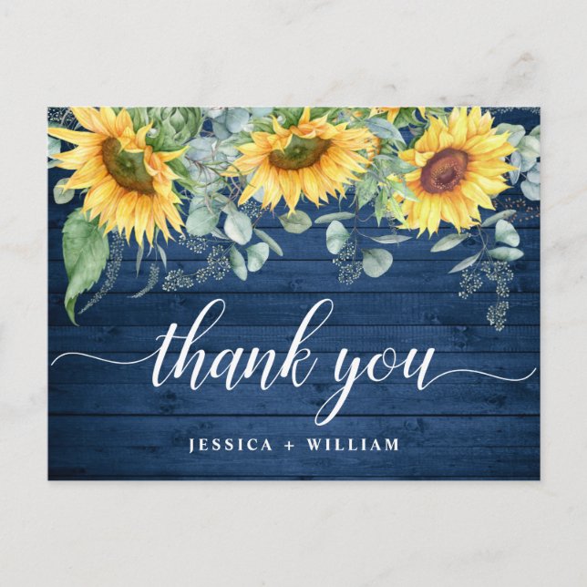 Elegante Sonnenblumen Rustic Wood Wedding Vielen D Postkarte (Vorderseite)