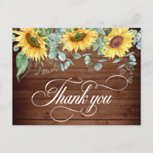 Elegante Sonnenblumen Rustikale Holz Hochzeit Dank Postkarte