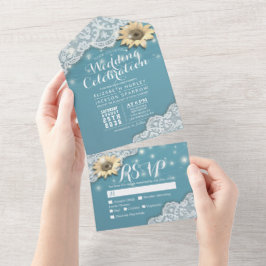 Elegante Sonnenblumen Spitzenlichter Hochzeit RSVP All In One Einladung