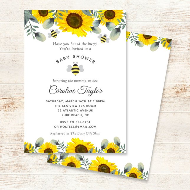 Elegante Sonnenblumen süß wie Can Bee Baby Dusche Einladung (Von Creator hochgeladen)