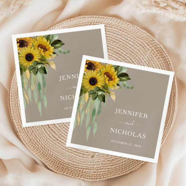 Elegante Sonnenblumen Taupe Hochzeit Serviette (Elegant Sunflower Taupe Wedding Napkins)
