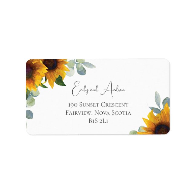 Elegante Sonnenblumen und Grüne Hochzeitsadresse Adressaufkleber (Vorne)