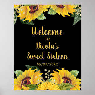 Elegante Sonnenblumen und Laub Sweet Sixteen Poster