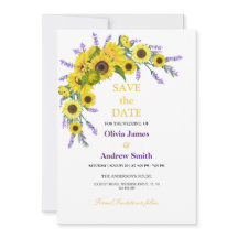 Elegante Sonnenblumen- und Lavendel-Hochzeit "Save