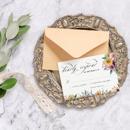 Elegante Sonnenblumen und Rose Burgund Blumenhochz RSVP Karte