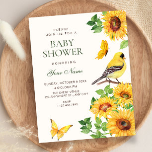 Elegante Sonnenblumen Vogel Baby Shower Einladung