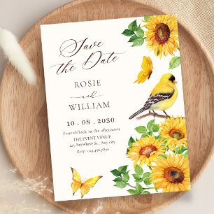 Elegante Sonnenblumen Vogelhochzeit Save The Date
