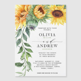 Elegante Sonnenblumen Wasserfarbe Moderne Hochzeit Magnetkarte