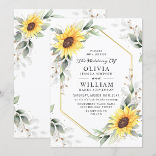 Elegante Sonnenblumen Watercolor Grüne Hochzeit Einladung