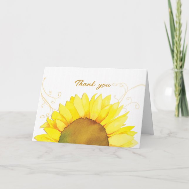 Elegante Sonnenblumen-Wirbel Hochzeit Dankeschön-K Dankeskarte (Vorderseite)