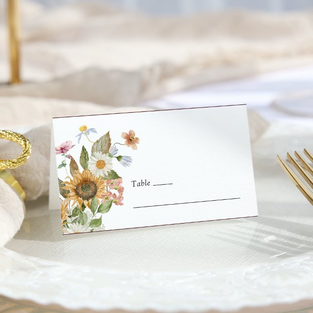 Elegante Sonnenblumenhochzeit Platzkarte (Elegant Sunflower Wildflower Wedding Table Place Card by Painted Paperie
)