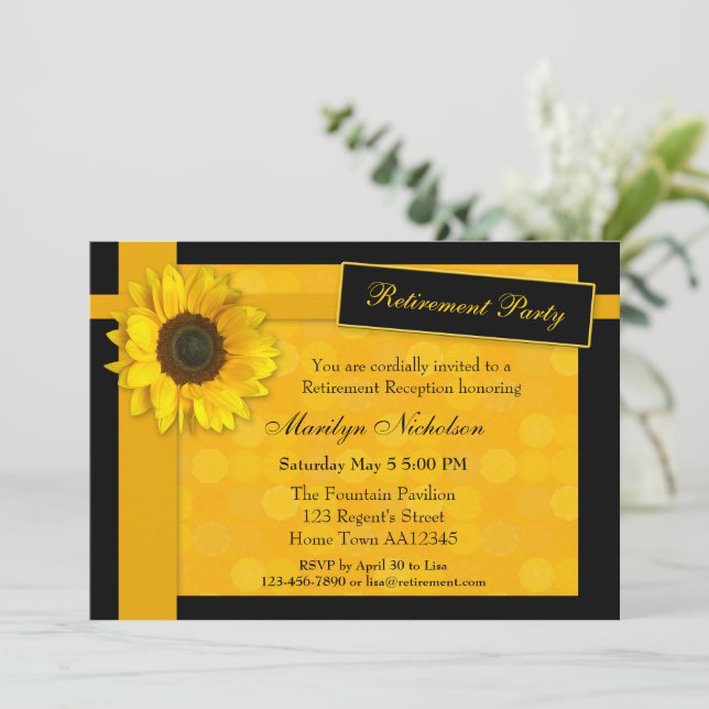 Elegante Sonnenblumenruhestätte Party Einladung (Stehend Vorderseite)
