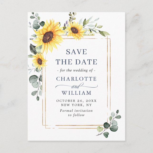 Elegante SonnenblumenWedding Save the Date QR Code Postkarte (Vorderseite)
