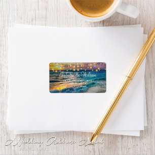 Elegante Sonnenuntergang Beach String Lights Somme Adressaufkleber