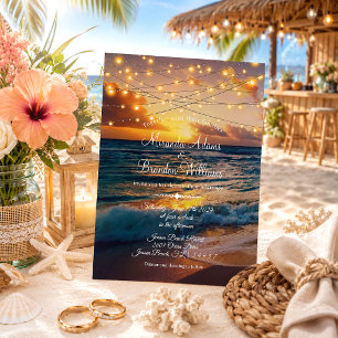 Elegante Sonnenuntergang Beach String Lights Somme Einladung
