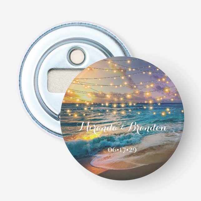 Elegante Sonnenuntergang Beach String Lights Somme Flaschenöffner (Vorderseite)
