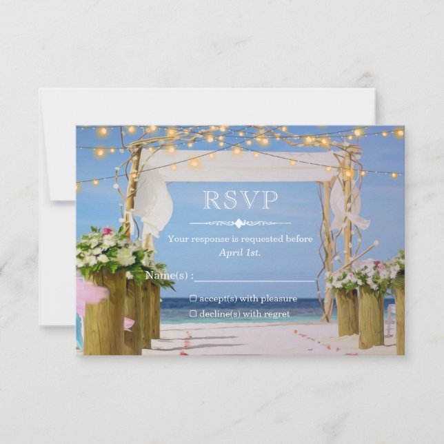 Elegante Sonnenuntergang Beach String Lights Somme RSVP Karte (Vorderseite)