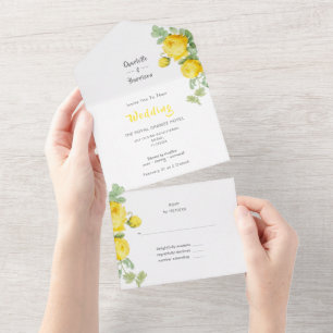 Elegante, sonnige Gelbe Rosen Hochzeit in OO All In One Einladung