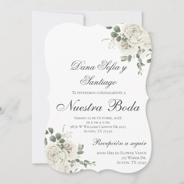 Elegante spanische Einladung zur Hochzeit (Vorderseite)