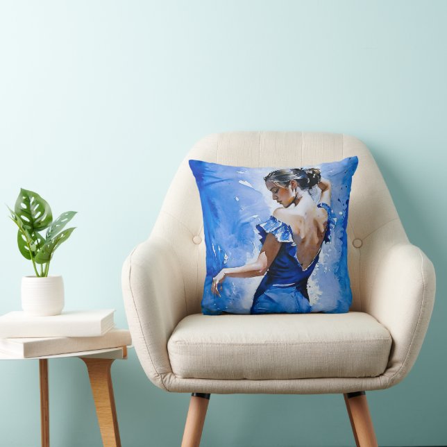 Elegante Spanische Flamenco Tänzerin Lady in Blue Kissen (Stuhl )