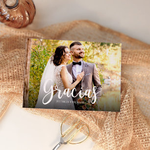Elegante spanische Hochzeit Gracias Foto Danke Karte
