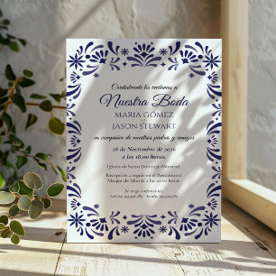 Elegante spanische Hochzeit in Navyblau und Lavend Einladung