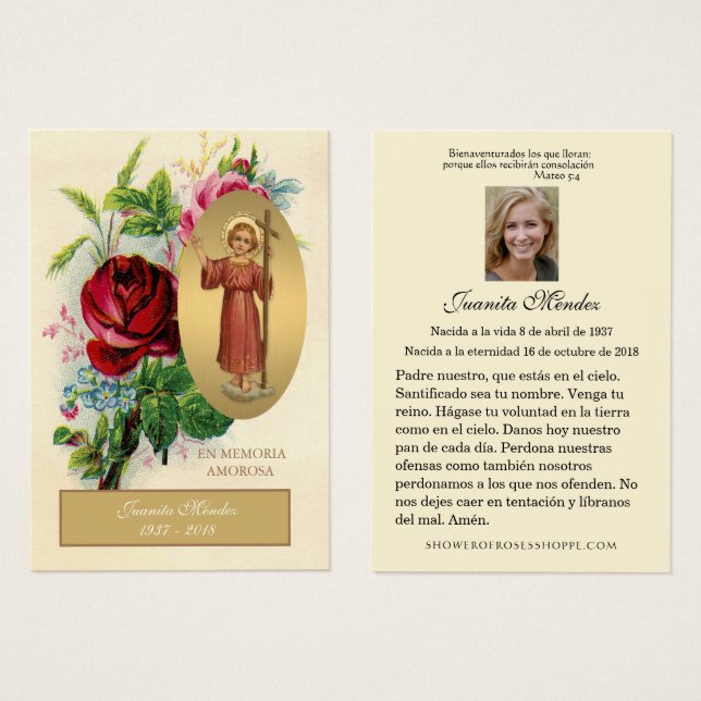 Elegante Spanische Jesus-Rose Religiöse Gebetskart (Vorne & Hinten)