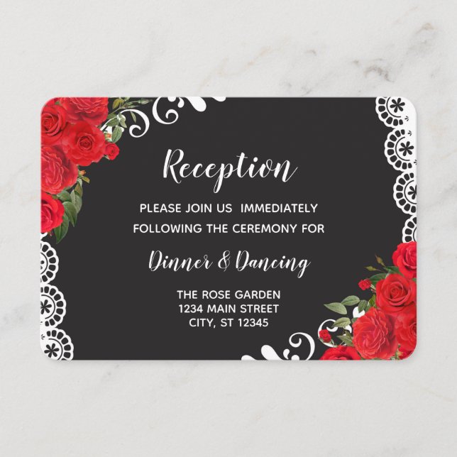 Elegante Spanische Rose & Spitzen (rot/schwarz) Begleitkarte (Vorderseite)